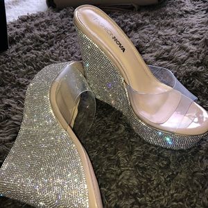 Stunning Clear Rhinestone Wegdes by FashionNova